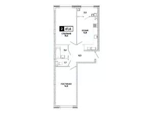 2-к квартира, вторичка, 62м2, 16/16 этаж