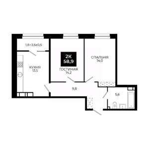 2-к квартира, вторичка, 59м2, 21/24 этаж