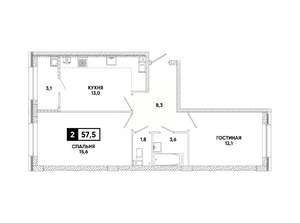 2-к квартира, вторичка, 58м2, 7/12 этаж