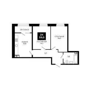 2-к квартира, вторичка, 59м2, 16/24 этаж