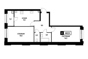 2-к квартира, вторичка, 63м2, 2/22 этаж