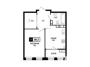 1-к квартира, вторичка, 38м2, 16/24 этаж