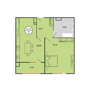 1-к квартира, вторичка, 47м2, 4/6 этаж