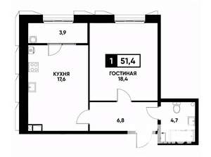 1-к квартира, вторичка, 51м2, 6/18 этаж