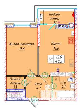 1-к квартира, вторичка, 41м2, 22/22 этаж