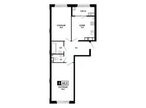 2-к квартира, вторичка, 60м2, 16/24 этаж
