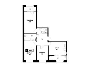 3-к квартира, вторичка, 89м2, 7/20 этаж