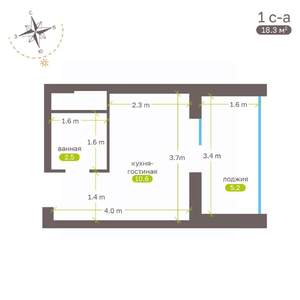 Студия квартира, вторичка, 18м2, 18/19 этаж