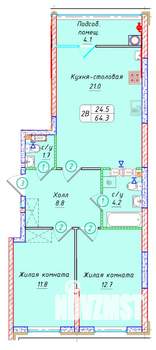 2-к квартира, вторичка, 64м2, 10/22 этаж