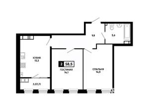 2-к квартира, вторичка, 59м2, 13/24 этаж