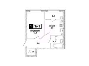 1-к квартира, вторичка, 36м2, 2/8 этаж