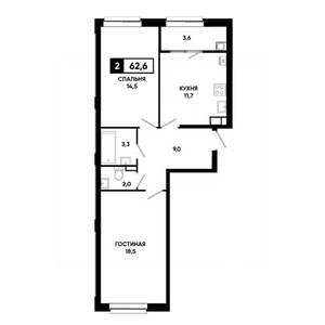 2-к квартира, вторичка, 63м2, 6/19 этаж
