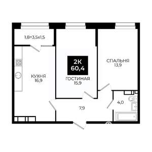 2-к квартира, вторичка, 60м2, 22/24 этаж