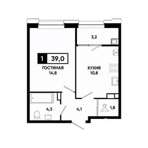 1-к квартира, вторичка, 39м2, 10/20 этаж