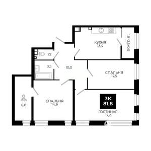 3-к квартира, вторичка, 82м2, 4/24 этаж
