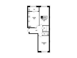 2-к квартира, вторичка, 62м2, 6/16 этаж