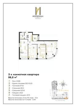 3-к квартира, вторичка, 100м2, 9/12 этаж