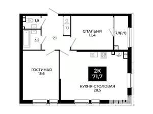 1-к квартира, вторичка, 72м2, 4/24 этаж