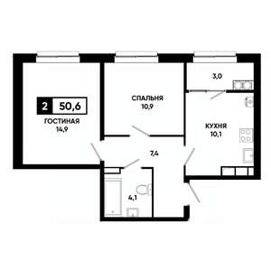 2-к квартира, вторичка, 51м2, 16/19 этаж