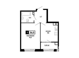 1-к квартира, вторичка, 36м2, 4/14 этаж