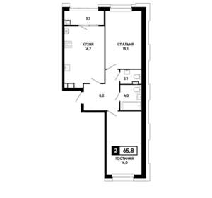 2-к квартира, вторичка, 66м2, 7/20 этаж