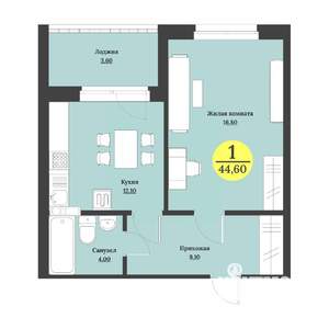 1-к квартира, строящийся дом, 45м2, 7/12 этаж