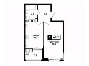 1-к квартира, вторичка, 44м2, 16/16 этаж