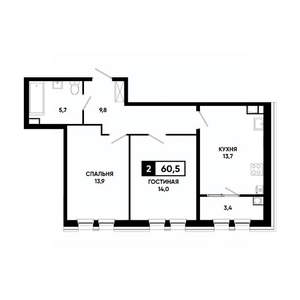 2-к квартира, вторичка, 61м2, 3/16 этаж