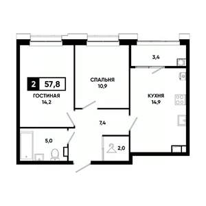 2-к квартира, вторичка, 58м2, 4/20 этаж