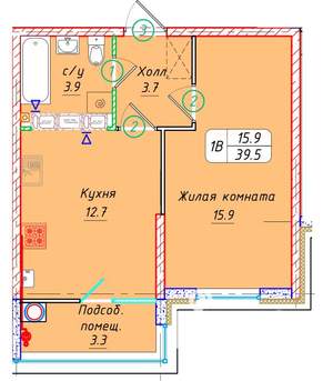 1-к квартира, вторичка, 40м2, 13/22 этаж
