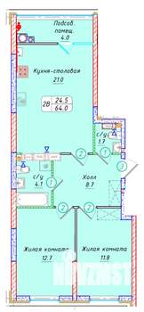 2-к квартира, вторичка, 64м2, 22/22 этаж
