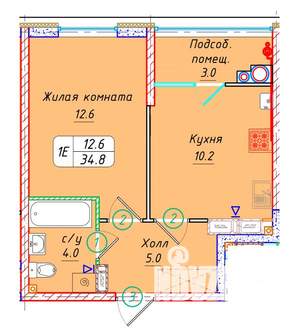 1-к квартира, вторичка, 35м2, 22/22 этаж