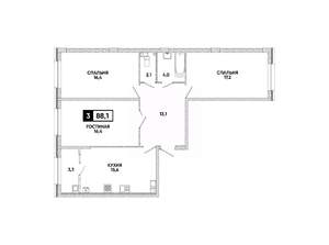 3-к квартира, вторичка, 88м2, 3/16 этаж