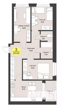 3-к квартира, строящийся дом, 94м2, 2/12 этаж