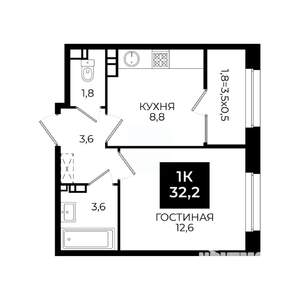 1-к квартира, вторичка, 32м2, 9/24 этаж