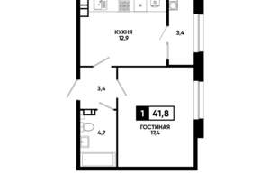 1-к квартира, вторичка, 42м2, 4/16 этаж