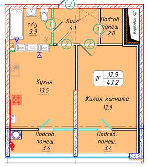 Студия квартира, вторичка, 43м2, 11/21 этаж