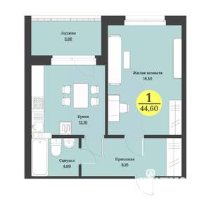 1-к квартира, вторичка, 45м2, 11/12 этаж