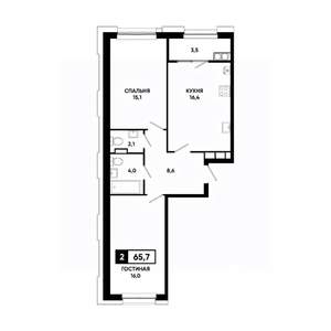 2-к квартира, вторичка, 66м2, 15/20 этаж