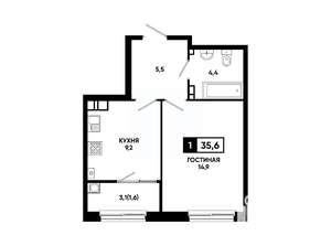 1-к квартира, вторичка, 36м2, 7/24 этаж
