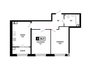 2-к квартира, вторичка, 59м2, 11/24 этаж