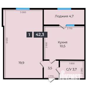 1-к квартира, строящийся дом, 42м2, 2/16 этаж