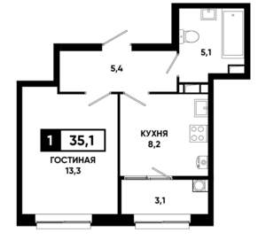 1-к квартира, вторичка, 35м2, 8/19 этаж