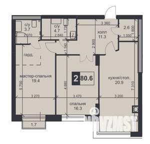 2-к квартира, строящийся дом, 81м2, 5/9 этаж