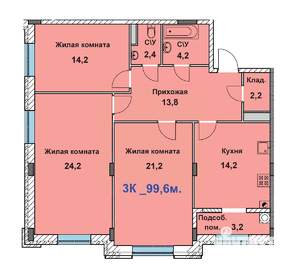 3-к квартира, строящийся дом, 100м2, 7/8 этаж