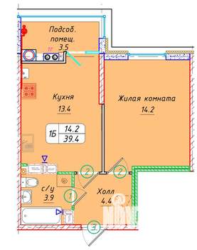 1-к квартира, вторичка, 39м2, 18/22 этаж
