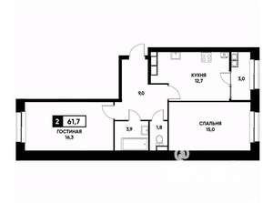 2-к квартира, вторичка, 62м2, 13/20 этаж