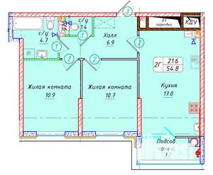 2-к квартира, вторичка, 55м2, 7/22 этаж