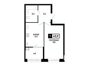 1-к квартира, вторичка, 44м2, 2/24 этаж