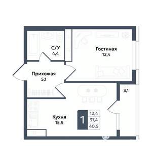 1-к квартира, вторичка, 41м2, 4/22 этаж